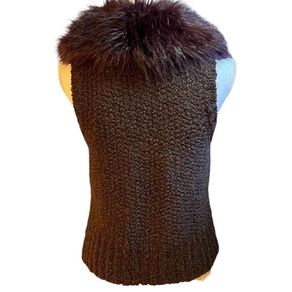 Ann Taylor Loft Brown/Bordeaux Knit Sweater Vest with Faux Fur Collar Size Small - Picture 4 of 12